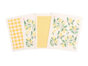 kaf home clean it mixed swedish dish cloths - set of 4, reusable, absorbent cellulose sponge towels for kitchen, cleaning counters, and washing dishes (all over lemon)