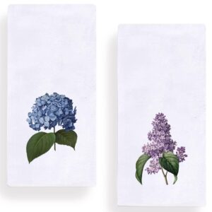 watercolor hydrangea purple lilacs kitchen dish towel 18 x 28 inch, seasonal spring summer flower towels dish cloth for cooking baking set of 2