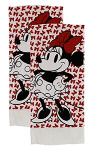 disney 100% cotton kitchen towels, 2pk, perfect for drying dishes & hands, absorbent, light weight, and adorable- machine washable- 16” x 26” - minnie red bows