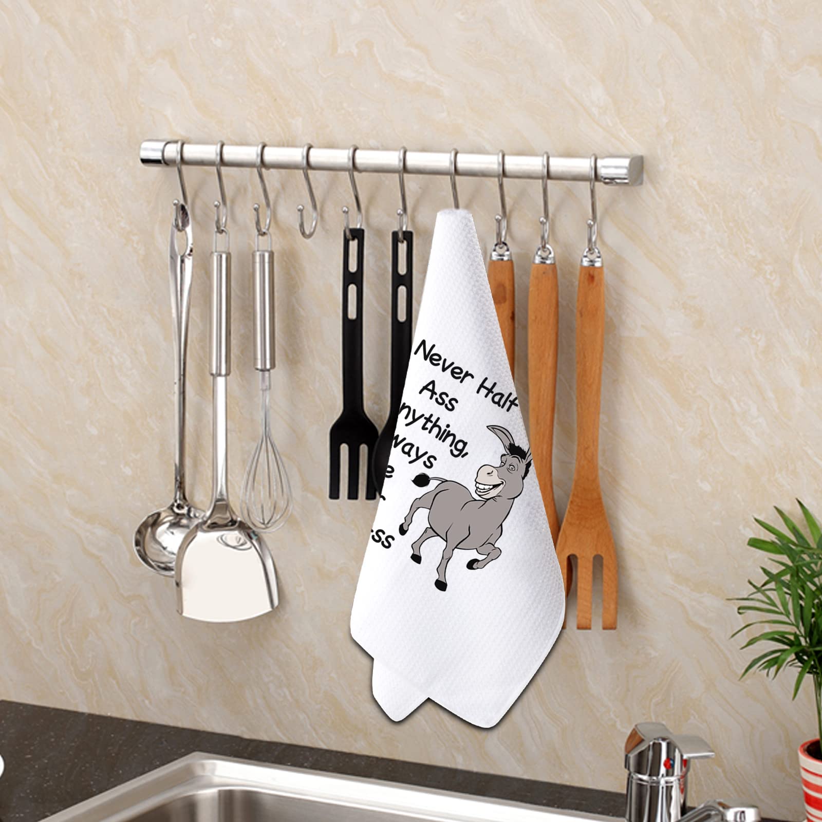 PXTIDY Funny Donkey Gift Never Half Ass Anything Always Use Your Full Ass Donkey Funny Kitchen Bar Tea Towels Friend Coworker Sarcasm Gag Gift