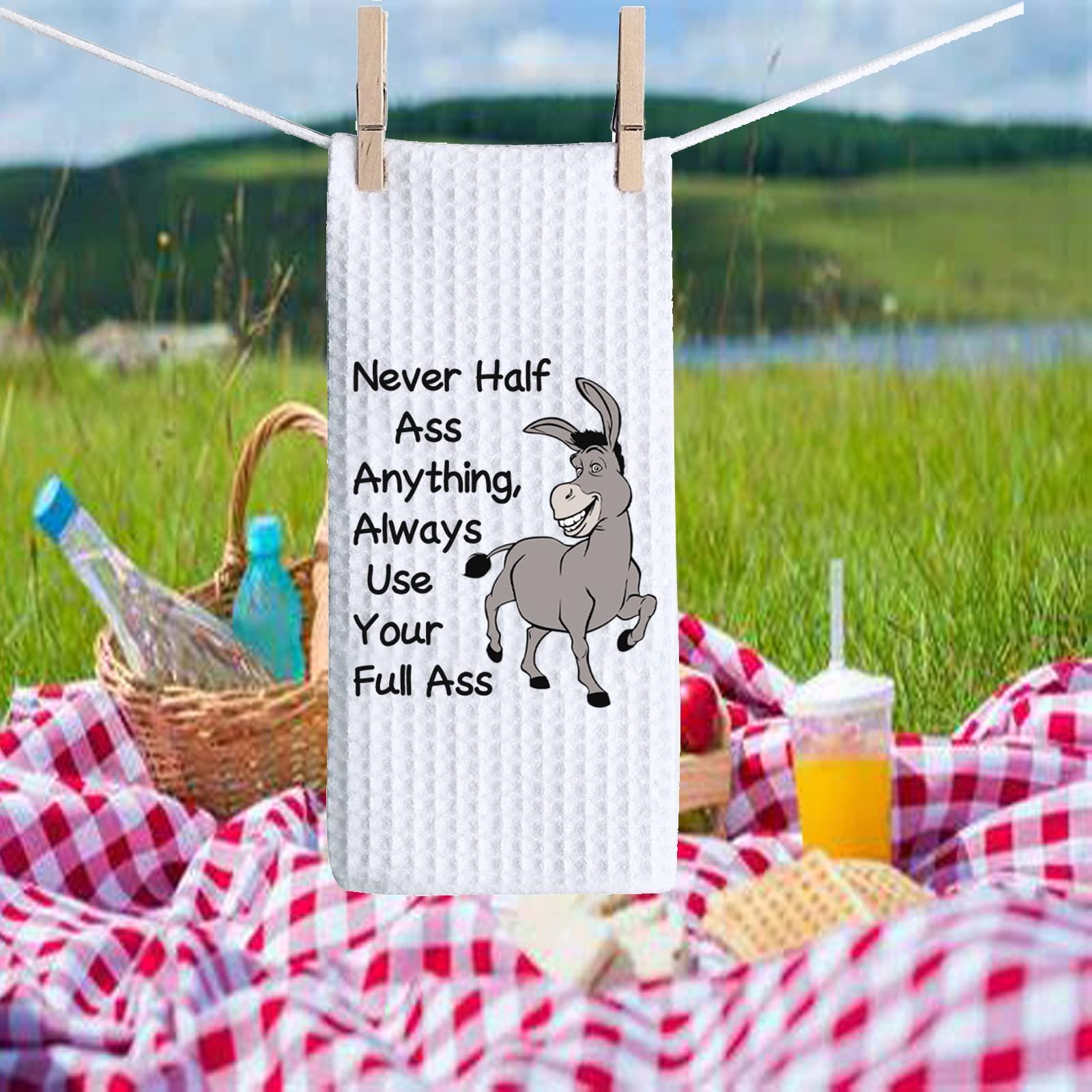 PXTIDY Funny Donkey Gift Never Half Ass Anything Always Use Your Full Ass Donkey Funny Kitchen Bar Tea Towels Friend Coworker Sarcasm Gag Gift