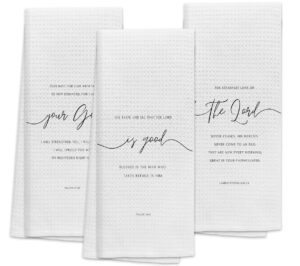 tunw christian bible verse scripture soft and absorbent kitchen towels dishcloth,inspirational quote christian hand towels dish towels 16″×24″set of 3,gifts for christian women faith (white-1)