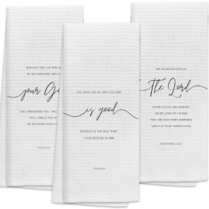 TUNW Christian Bible Verse Scripture Soft and Absorbent Kitchen Towels Dishcloth,Inspirational Quote Christian Hand Towels Dish Towels 16″×24″Set of 3,Gifts for Christian Women Faith (White-1)