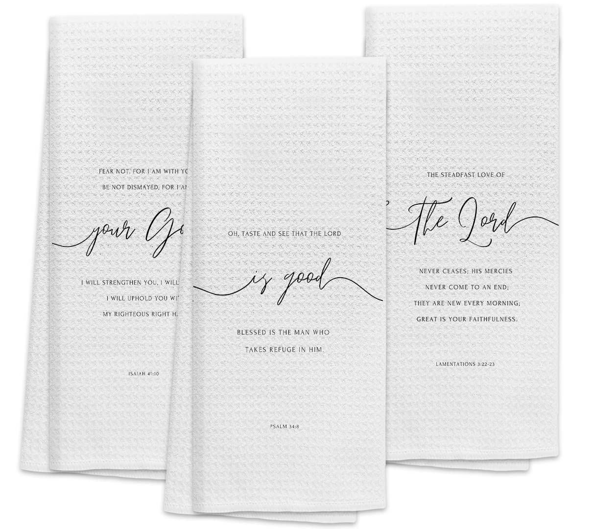 TUNW Christian Bible Verse Scripture Soft and Absorbent Kitchen Towels Dishcloth,Inspirational Quote Christian Hand Towels Dish Towels 16″×24″Set of 3,Gifts for Christian Women Faith (White-1)