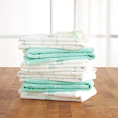 Martha Stewart Modern Waffle Kitchen Towel Set 6-Pack, Aqua Blue, 16"x28"