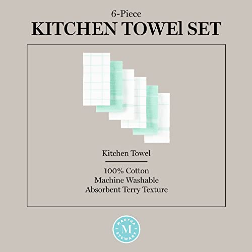 Martha Stewart Modern Waffle Kitchen Towel Set 6-Pack, Aqua Blue, 16"x28"