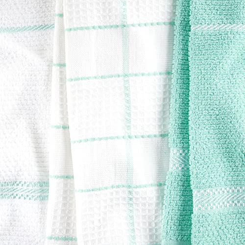 Martha Stewart Modern Waffle Kitchen Towel Set 6-Pack, Aqua Blue, 16"x28"