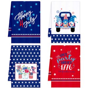 geyoga 4 pcs 4th of july kitchen dish towel american flag hand towel patriotic star stripe decorative dishcloth white blue red dish towels for memorial independence day (bright color,gnome truck)