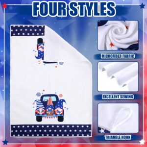 Geyoga 4 Pcs 4th of July Kitchen Dish Towel American Flag Hand Towel Patriotic Star Stripe Decorative Dishcloth White Blue Red Dish Towels for Memorial Independence Day (Bright Color,Gnome Truck)