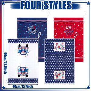 Geyoga 4 Pcs 4th of July Kitchen Dish Towel American Flag Hand Towel Patriotic Star Stripe Decorative Dishcloth White Blue Red Dish Towels for Memorial Independence Day (Bright Color,Gnome Truck)