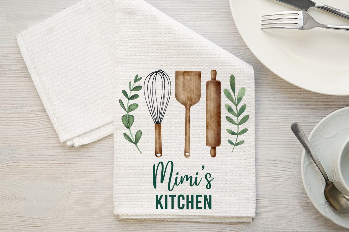 DiandDesignGift Mimi's Kitchen Towel - Tea Towel Kitchen Decor - Mimi's Kitchen Soft and Absorbent Kitchen Tea Towel - Decorations House Towel - Kitchen Dish Towel Mimi's Birthday Gift