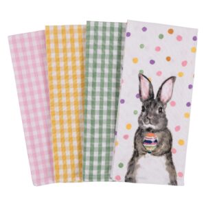 kaf home pantry kitchen holiday dish towel set of 4, 100-percent cotton, 18 x 28-inch (easter egg bunny)