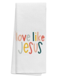 tunw christian bible verse jesus loves you colorful word soft and absorbent kitchen towels dishcloth,christian hand towels dish towels 16″×24″,gifts for christian women faith teen girls mom