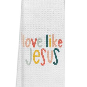 TUNW Christian Bible Verse Jesus Loves You Colorful Word Soft and Absorbent Kitchen Towels Dishcloth,Christian Hand Towels Dish Towels 16″×24″,Gifts for Christian Women Faith Teen Girls Mom