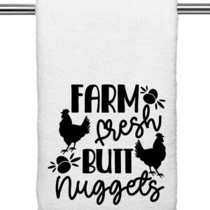 Farm Fresh Butt Nuggets Eggs Fall Farmhouse Rustic Kitchen Bathroom Decor |Decorative Terry Cloth Fabric Hand Towel | Vintage Home Theme Accessories | Dish Tea Rag