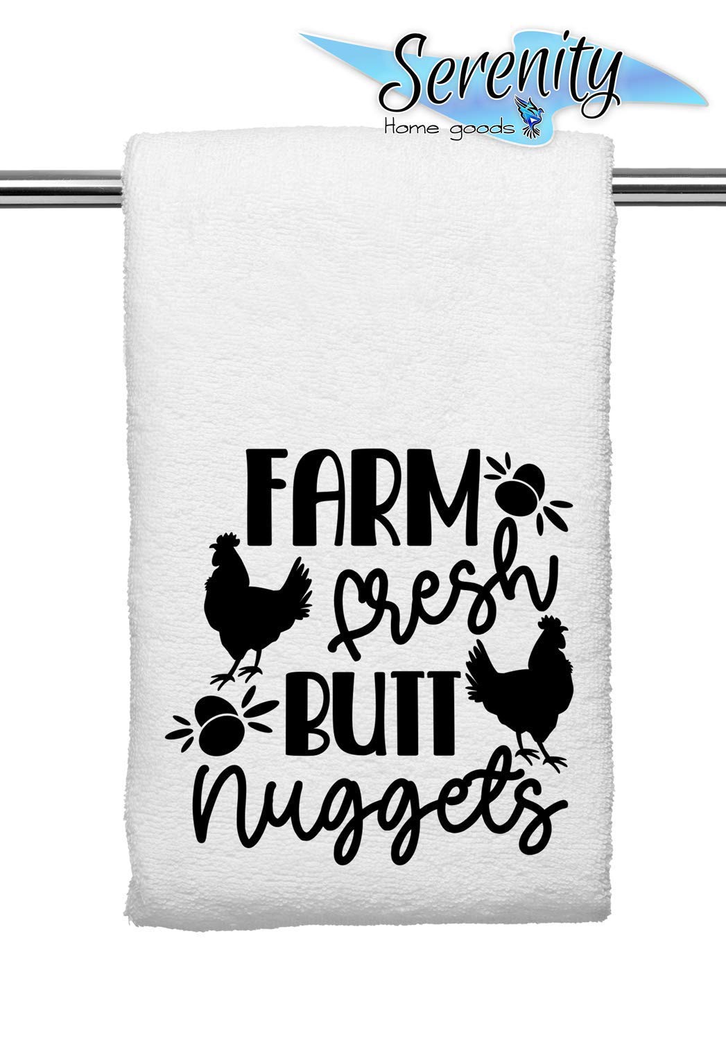 Farm Fresh Butt Nuggets Eggs Fall Farmhouse Rustic Kitchen Bathroom Decor |Decorative Terry Cloth Fabric Hand Towel | Vintage Home Theme Accessories | Dish Tea Rag