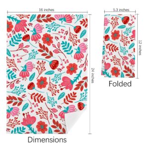 QIYUHOY Hand Drawn Floral Pattern in Red Tones Kitchen Towels or Tea Towels, 16 X 24 Inches Cotton Modern Dish Towels Dishcloths, Dish Cloth Flour Sack Hand Towel for Farmhouse Kitchen Decor