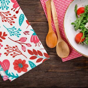 QIYUHOY Hand Drawn Floral Pattern in Red Tones Kitchen Towels or Tea Towels, 16 X 24 Inches Cotton Modern Dish Towels Dishcloths, Dish Cloth Flour Sack Hand Towel for Farmhouse Kitchen Decor