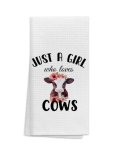 ohsul just a girl who loves cows highly absorbent kitchen towels dish towels dish cloth,watercolor floral baby cow hand towels tea towel for bathroom kitchen decor,cow lovers farm girls gifts