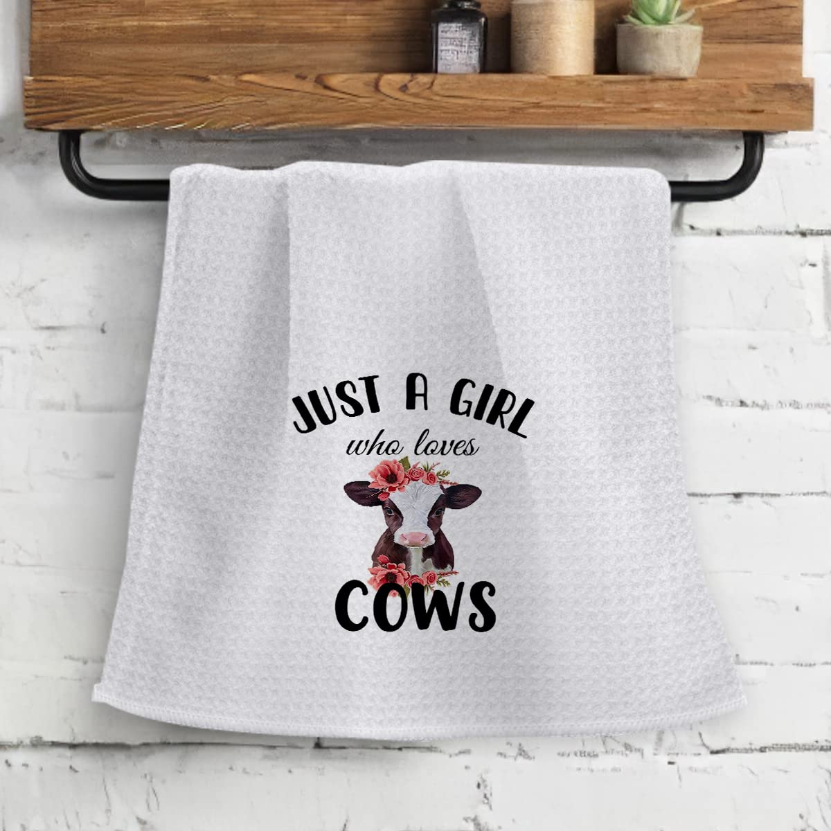 OHSUL Just A Girl Who Loves Cows Highly Absorbent Kitchen Towels Dish Towels Dish Cloth,Watercolor Floral Baby Cow Hand Towels Tea Towel for Bathroom Kitchen Decor,Cow Lovers Farm Girls Gifts