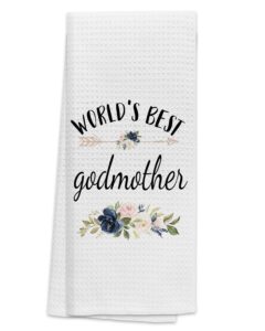 tunw best godmother kitchen towels 16″×24″,world’s best godmother floral soft and absorbent kitchen tea towel dish towels hand towels,birthday christmas thanksgiving for godmother