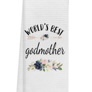 TUNW Best Godmother Kitchen Towels 16″×24″,World’s Best Godmother Floral Soft and Absorbent Kitchen Tea Towel Dish Towels Hand Towels,Birthday Christmas Thanksgiving for Godmother