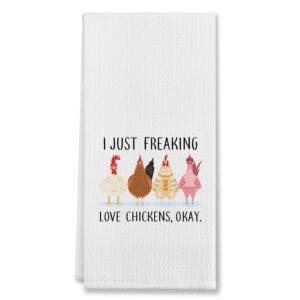 i just freaking love chickens kitchen towels & tea towels,dish cloth flour sack hand towel for farmhouse kitchen decor，24 x 16 inches cotton modern dish towels dishcloths,chicken lovers farm girl gift