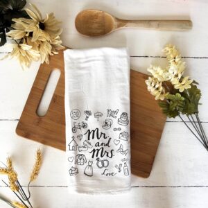 Handmade Kitchen Towel for Mr. and Mrs. - Newlywed or Engagement Gift, Housewarming and Hostess Gift (Mr. and Mrs. Kitchen Towel)