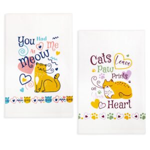 cackleberry home cat lover cotton kitchen towel set - you had me at meow and cats leave paw prints on your heart