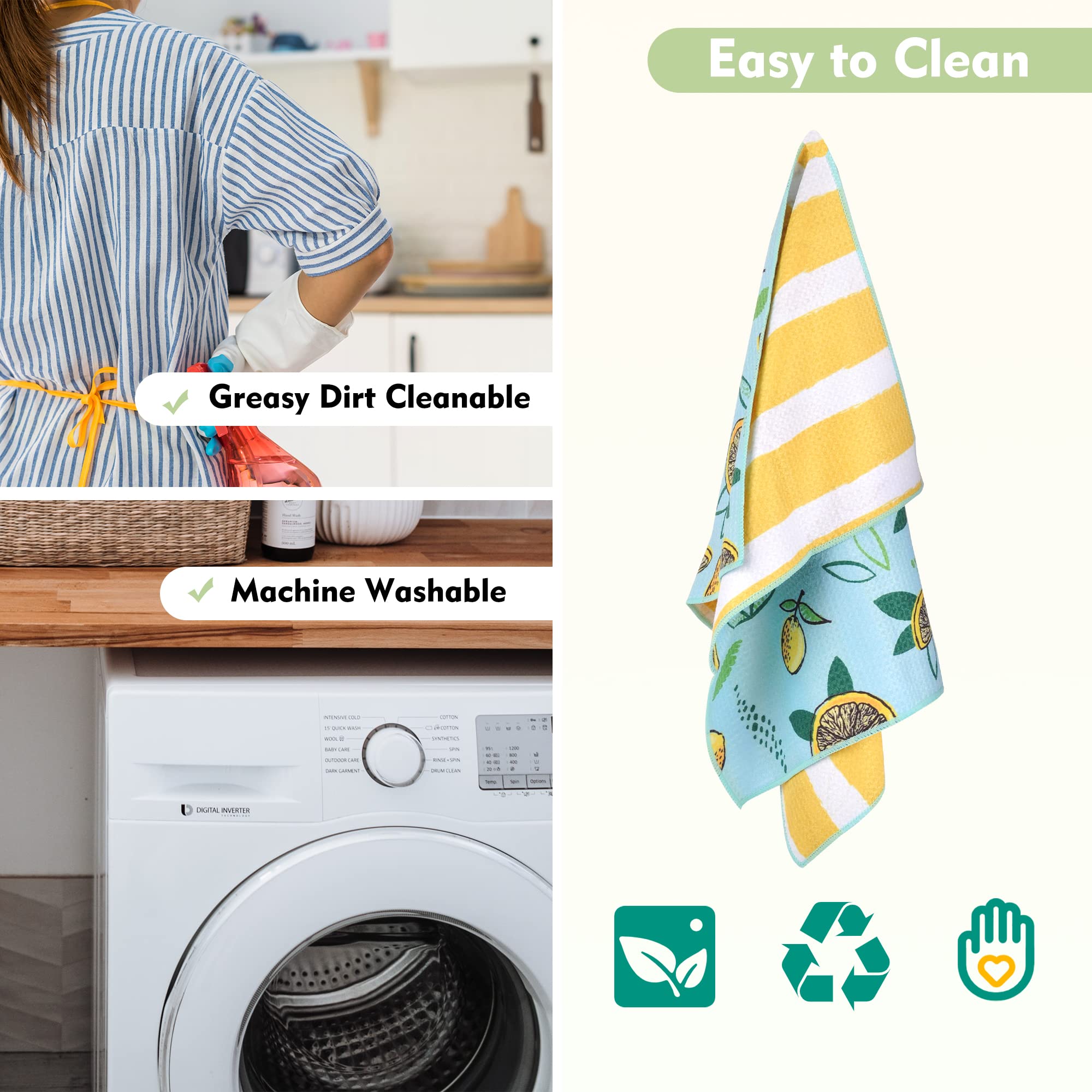 Rainleaf 4 Pack Waffle Funny Kitchen Towels,Absorbent Dishcloths Sets with Saying,Cute as Decorative Dish Towels,Birthday,Housewarming Gift-Lemon