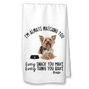 the creating studio personalized yorkie kitchen towel, yorkie gift, housewarming gift hostess gift always watching you (yorkie with name)