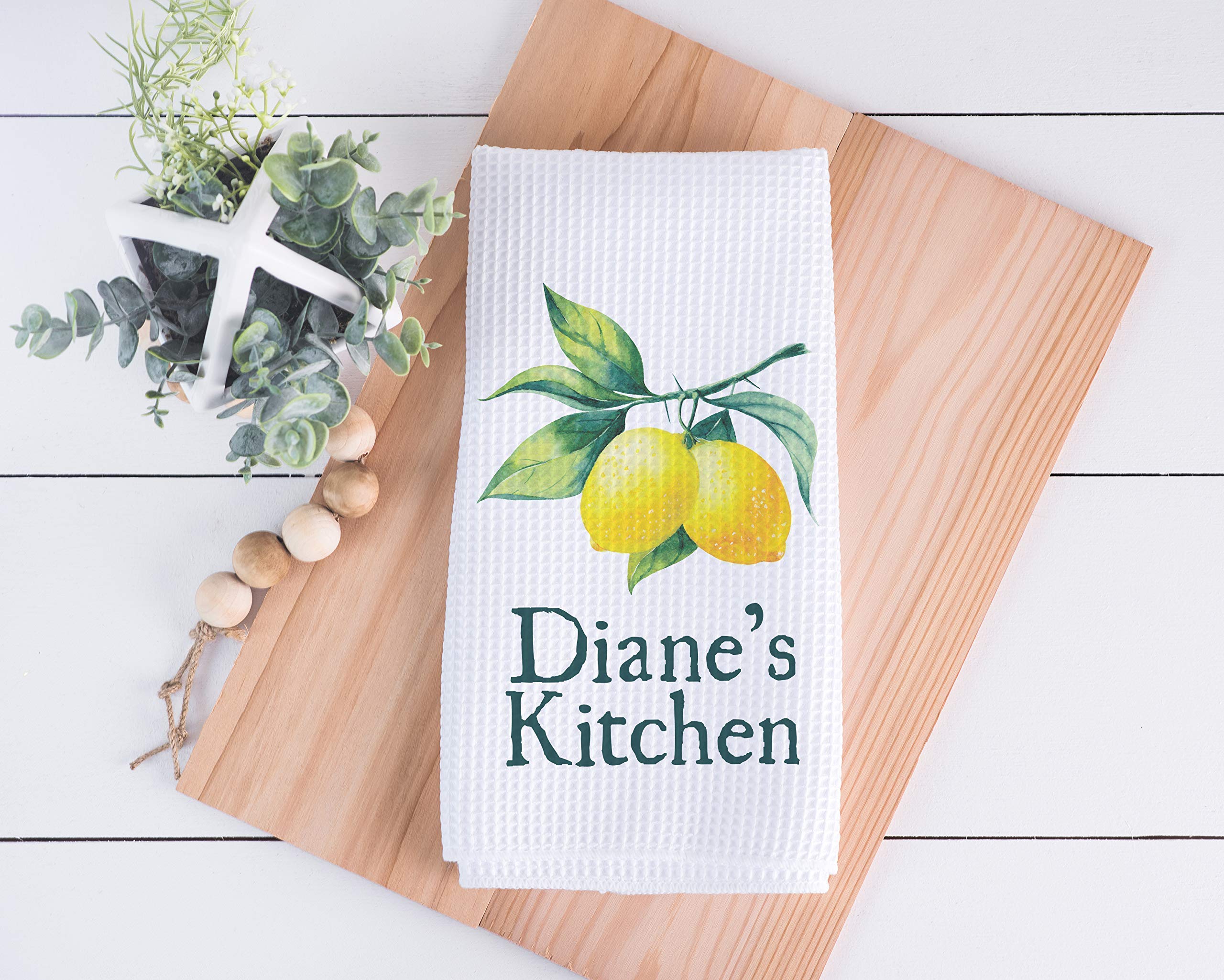 CANARY ROAD Custom Waffle Weave Dish Towel | Personalized Kitchen Towel | Housewarming Gift | Wedding Gift | Personalized Dish Towel | Housewarming Gift | Lemon Kitchen Towel