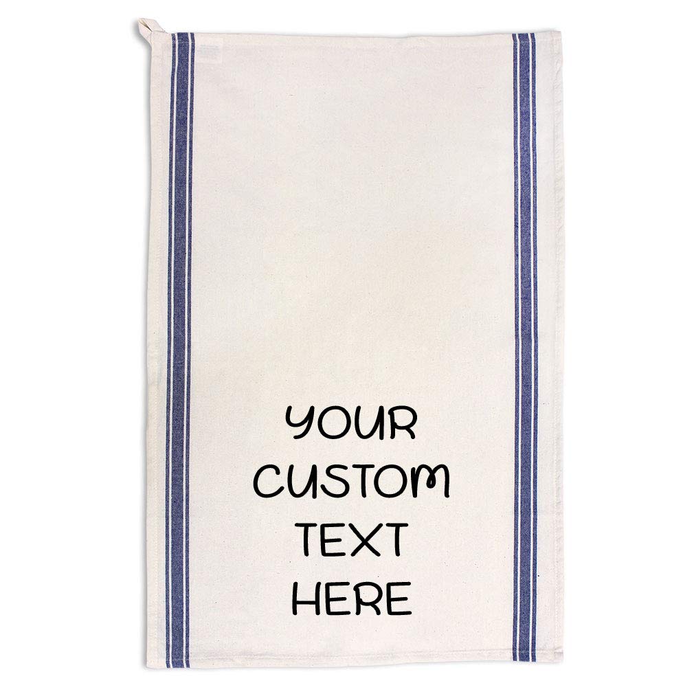 Custom Decor Kitchen Towels Personalized Text Words Name Cleaning Supplies Dish Blue Stripe