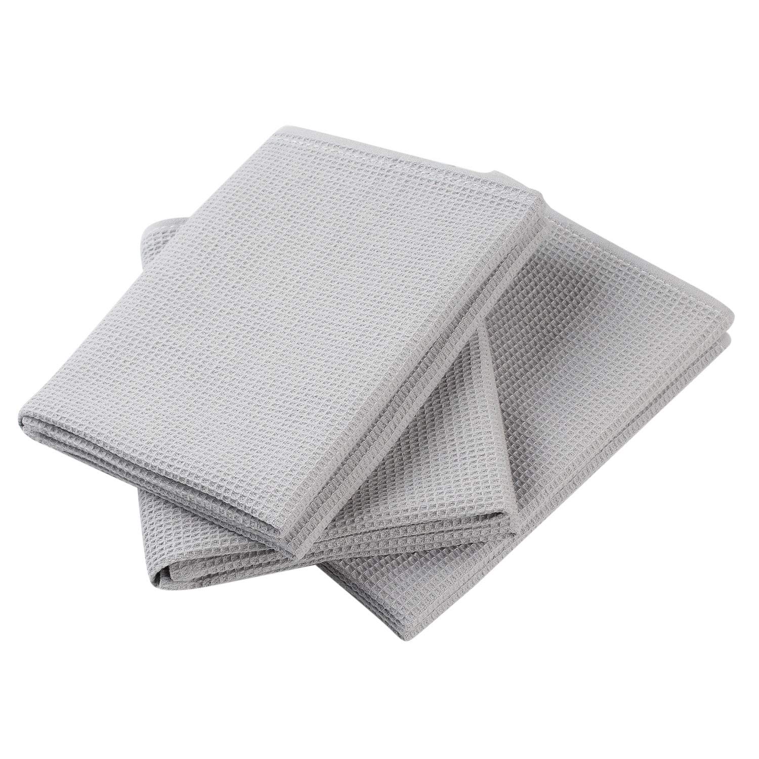 Classic Kitchen Towels, 100% Natural Cotton, The Best Tea Towels, Napkins, Absorbent and Lint-Free, Machine Washable, 16 x 24 Inch, 3 Pack Light Grey