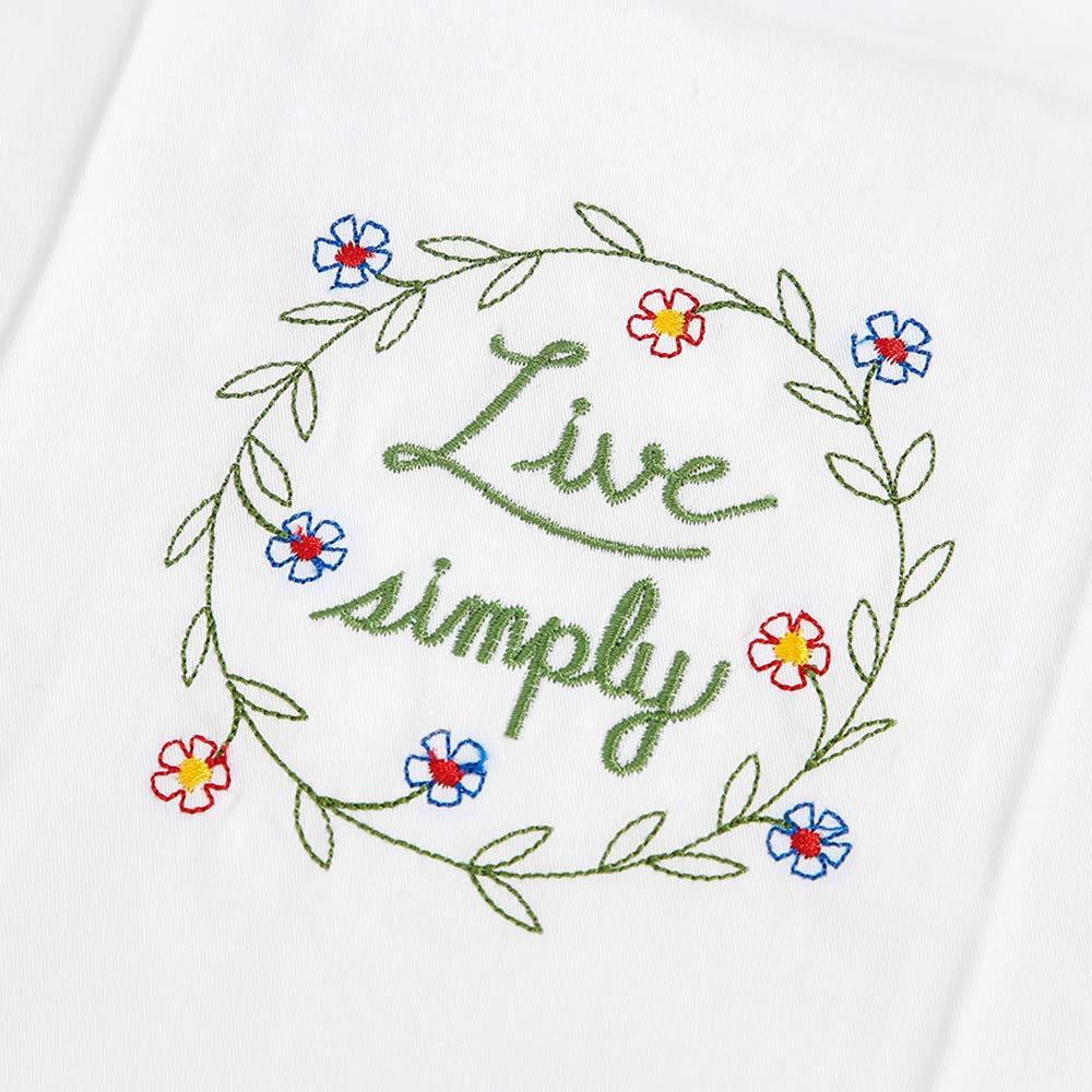 WINCSPACE Sweet and Cute Kitchen Towels Stitchwork with Dream Hope Smile Be Happy Love Live Simple 6 Set French Fry Flour Sack Tea Dish Towel(18INCH*28INCH) (6)