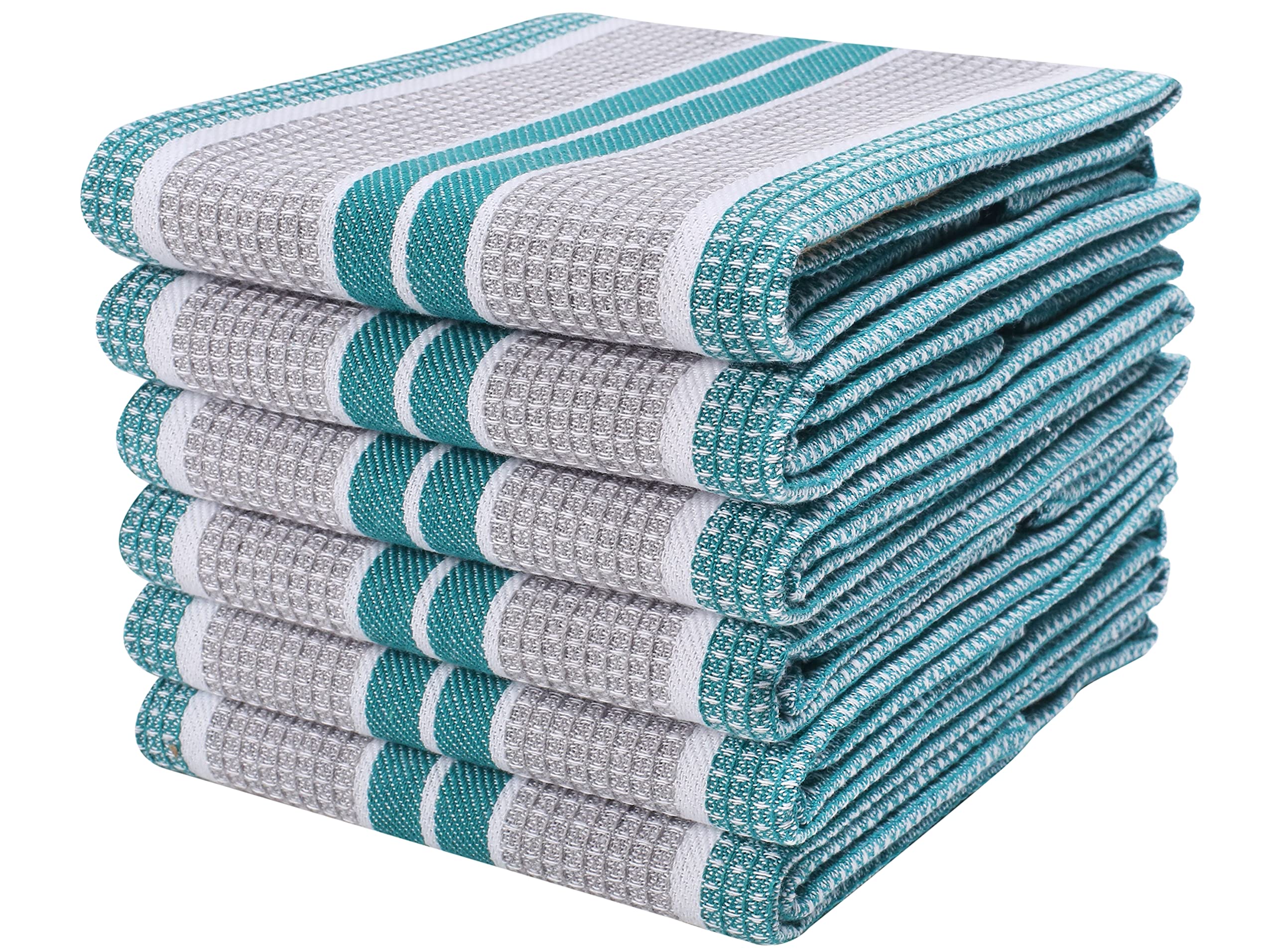 100% Cotton Dish Towels, Honeycomb Pattern, Absorbent, Quick Dry, Professional Grade, Tea Towels Set of 6, Teal Grey, 18x28 Inches