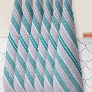 100% Cotton Dish Towels, Honeycomb Pattern, Absorbent, Quick Dry, Professional Grade, Tea Towels Set of 6, Teal Grey, 18x28 Inches