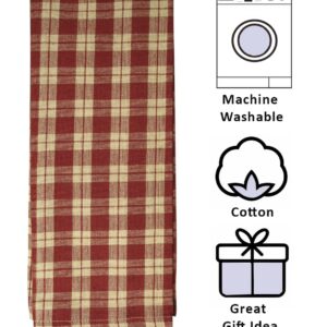 fillURbasket Burgundy Farmhouse Kitchen Towels Set of 3 Striped Buffalo Checked Plaid Dish Towels Red and Tan Towels for Decor Dishing Drying Cotton 15”x25”