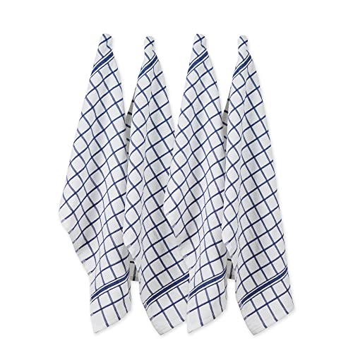 DII Basic Terry Collection Windowpane Dishtowel Set, 16x26, Blue, 4 Piece