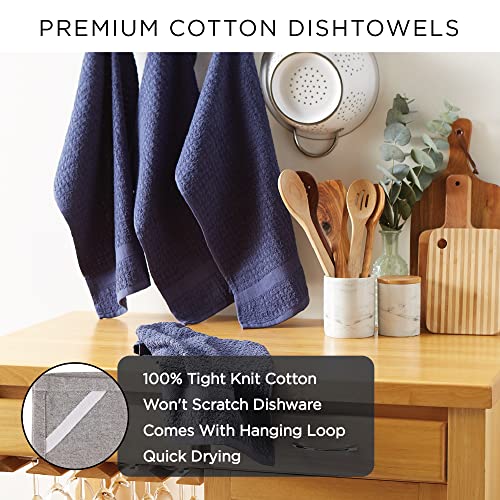 DII Basic Terry Collection Windowpane Dishtowel Set, 16x26, Blue, 4 Piece