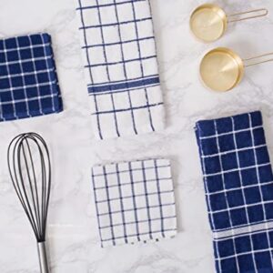 DII Basic Terry Collection Windowpane Dishtowel Set, 16x26, Blue, 4 Piece