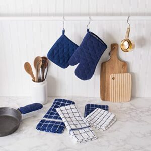 DII Basic Terry Collection Windowpane Dishtowel Set, 16x26, Blue, 4 Piece