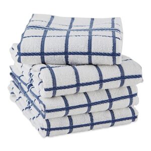 DII Basic Terry Collection Windowpane Dishtowel Set, 16x26, Blue, 4 Piece