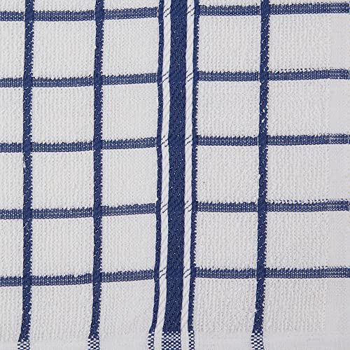 DII Basic Terry Collection Windowpane Dishtowel Set, 16x26, Blue, 4 Piece