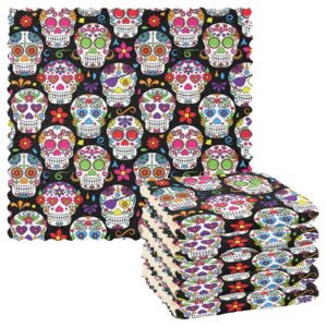 ALAZA Dish Towels Kitchen Cleaning Cloths Sugar Skull Dish Cloths Super Absorbent Kitchen Towels Lint Free Bar Tea Soft Towel Kitchen Accessories Set of 6,11"x11" 2