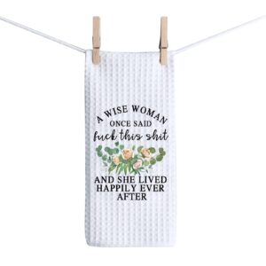 zjxhpo a wise woman once said this shit she lived happily ever after retirement gifts for coworker divorce towel gift feminist gift (fuck this shit towel)