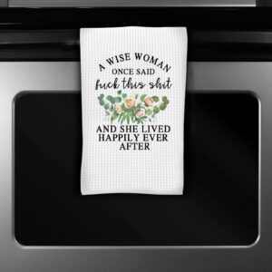 ZJXHPO A Wise Woman Once Said This Shit She Lived Happily Ever After Retirement Gifts for Coworker Divorce Towel Gift Feminist Gift (Fuck This Shit Towel)