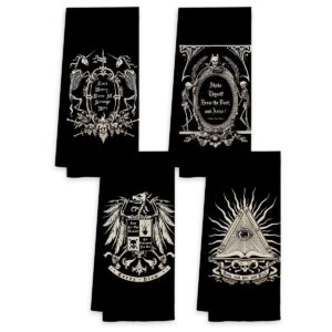 voatok dark memento mori the undead gothic macabre art kitchen towels dish towels set of 4,gothic skull halloween kitchen hand towels,skull lovers gifts,tarot lovers gifts