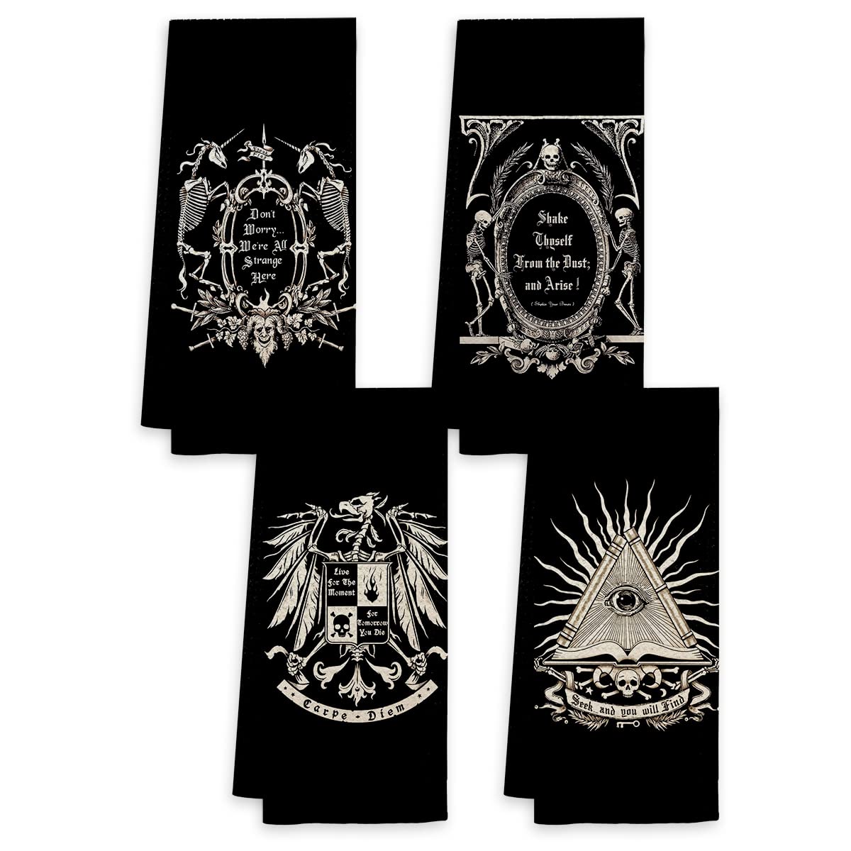 Voatok Dark Memento Mori The Undead Gothic Macabre Art Kitchen Towels Dish Towels Set of 4,Gothic Skull Halloween Kitchen Hand Towels,Skull Lovers Gifts,Tarot Lovers Gifts