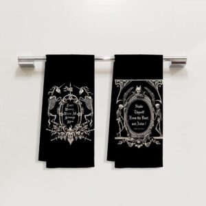 Voatok Dark Memento Mori The Undead Gothic Macabre Art Kitchen Towels Dish Towels Set of 4,Gothic Skull Halloween Kitchen Hand Towels,Skull Lovers Gifts,Tarot Lovers Gifts